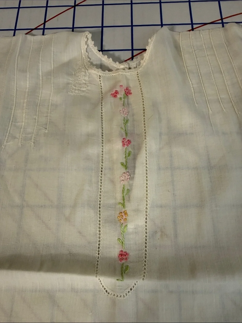 Antique 1920s Baby Shirt Hand Embroidered Batiste Heirloom Sewing Pintucks